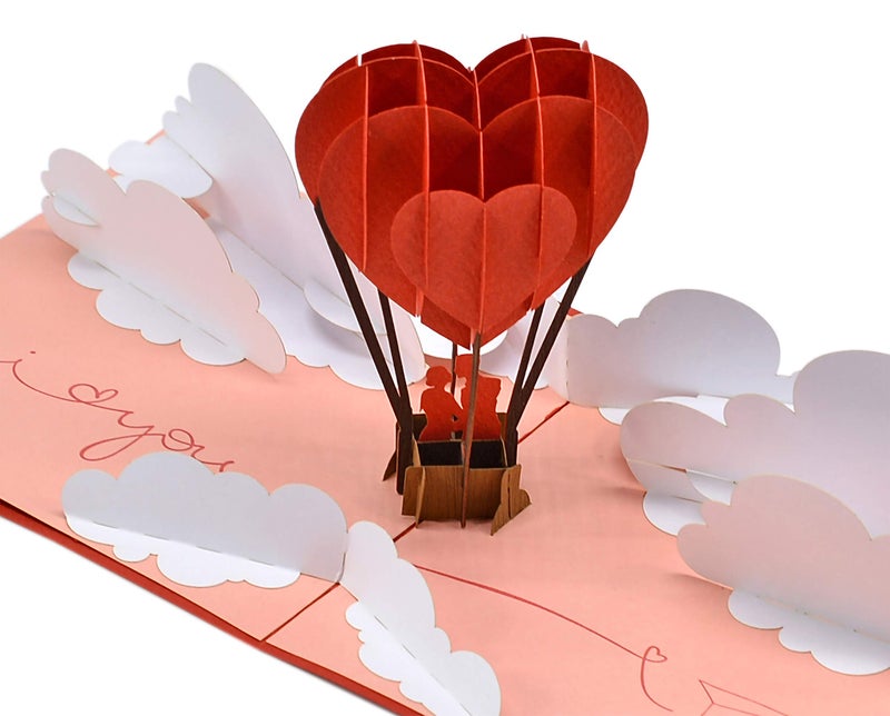 CUT POPUP.COM CUTPOPUP Anniversary Card Pop Up, Valentines Day, Wedding 3D Greeting Card, Valentine's Day, Romantic Love (Air Balloon) - Image 1
